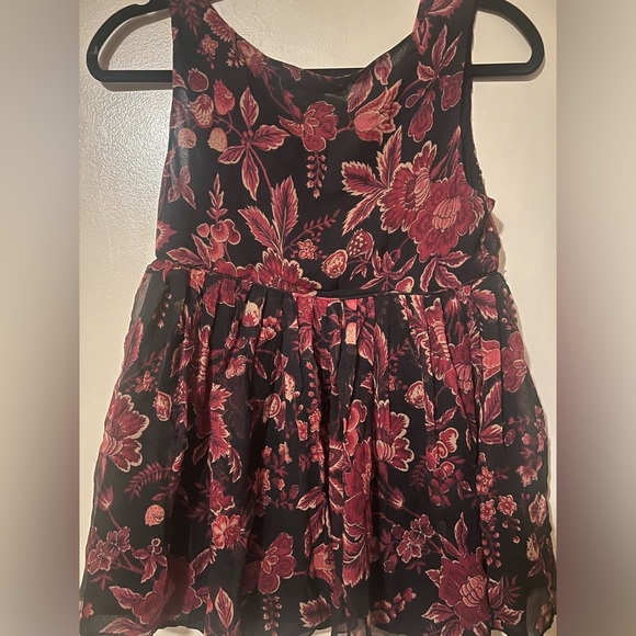 Vintage Y2K Express silk Babydoll Top S Floral Red Burgundy Black Preppy Chic - Picture 3 of 3